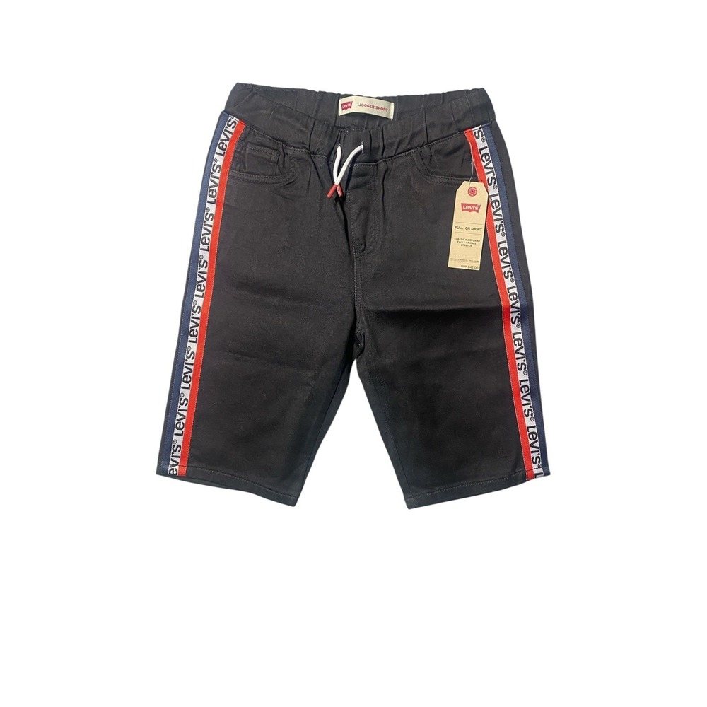 LEVI'S Stretch Logo-Tape Pull‎ On Denim Jogger Shorts Black Elastic Waist Large